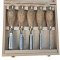 Preview: Kurzbeitel - BUTT CHISEL , 5 tlg. Satz im Holzkasten, Seitenfase bis Spiegelseite, Heft Esche geölt mit Zwinge, Inhalt: 6, 12, 16, 20, 26 mm