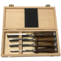 Preview: Firmer chisel set in wooden box, hornbeam handle brown, blade side grain to mirror side, 4 pcs. sizes 10,16,20,26 mm