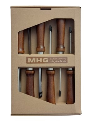 Firmer chisels - set in window carton box, hornbeam handle braun 6 pcs. sizes: 6, 10, 12, 16, 20, 26 mm