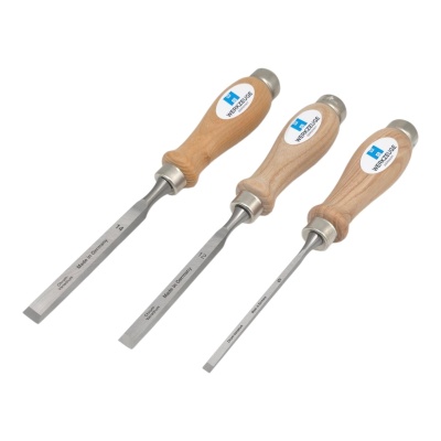 Stechbeitel-Premium, 3-tlg Set, Seitenfase bis Spiegelseite, Rundheft Esche, Inhalt: 6, 12, 14 mm