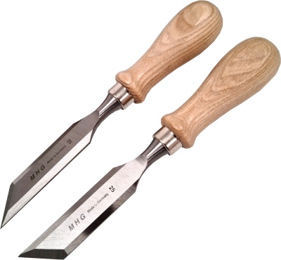 Skew chisels, cutting edge 45°, 10 to 25mm, 1 pair for left and right, fine honed blade