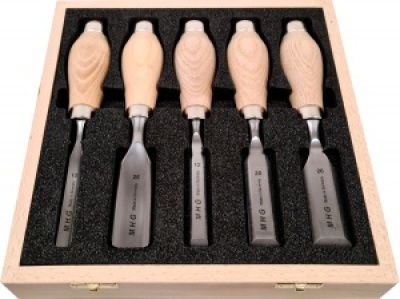 Butt chisels - set in wooden box, 5 pcs. - sizes: 12, 16, 20, 26, 30 mm