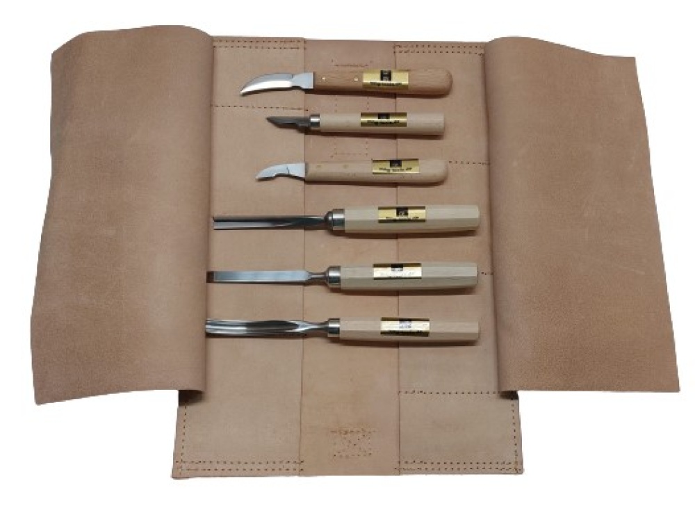 6-piece set of carving tools Leather roller bag - whetstones FREE of charge