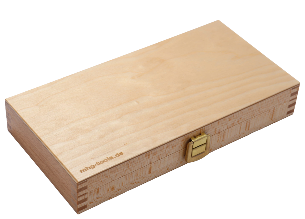 Kurzbeitelsatz 3-tlg im Holzkasten, Rundheft Weißbuche, Inhalt: 12, 16, 26 mm