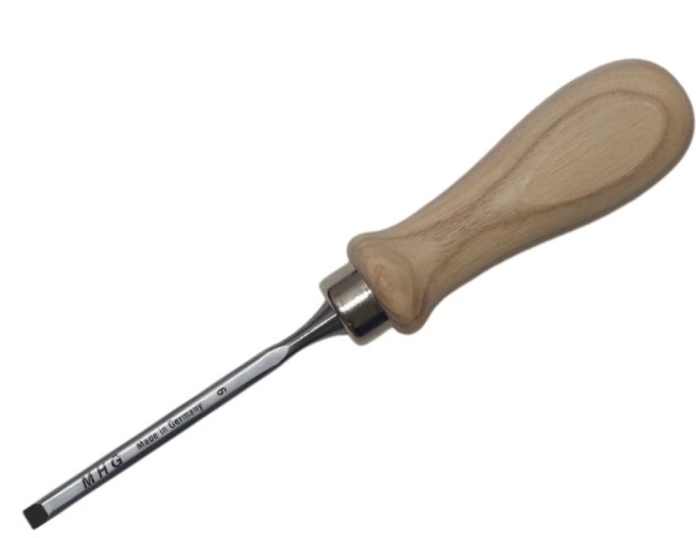 Kurzbeitel mit Rundheft Esche geölt OHNE Zwinge, Klinge poliert, Feinstschliff auf Unterseite