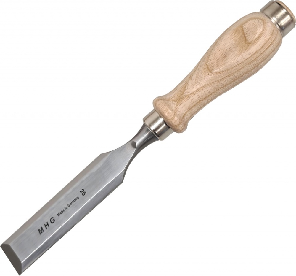 Stechbeitel-Premium mit Rundheft Esche geölt, 2 bis 40mm, Klinge poliert, Feinstschliff auf Unterseite